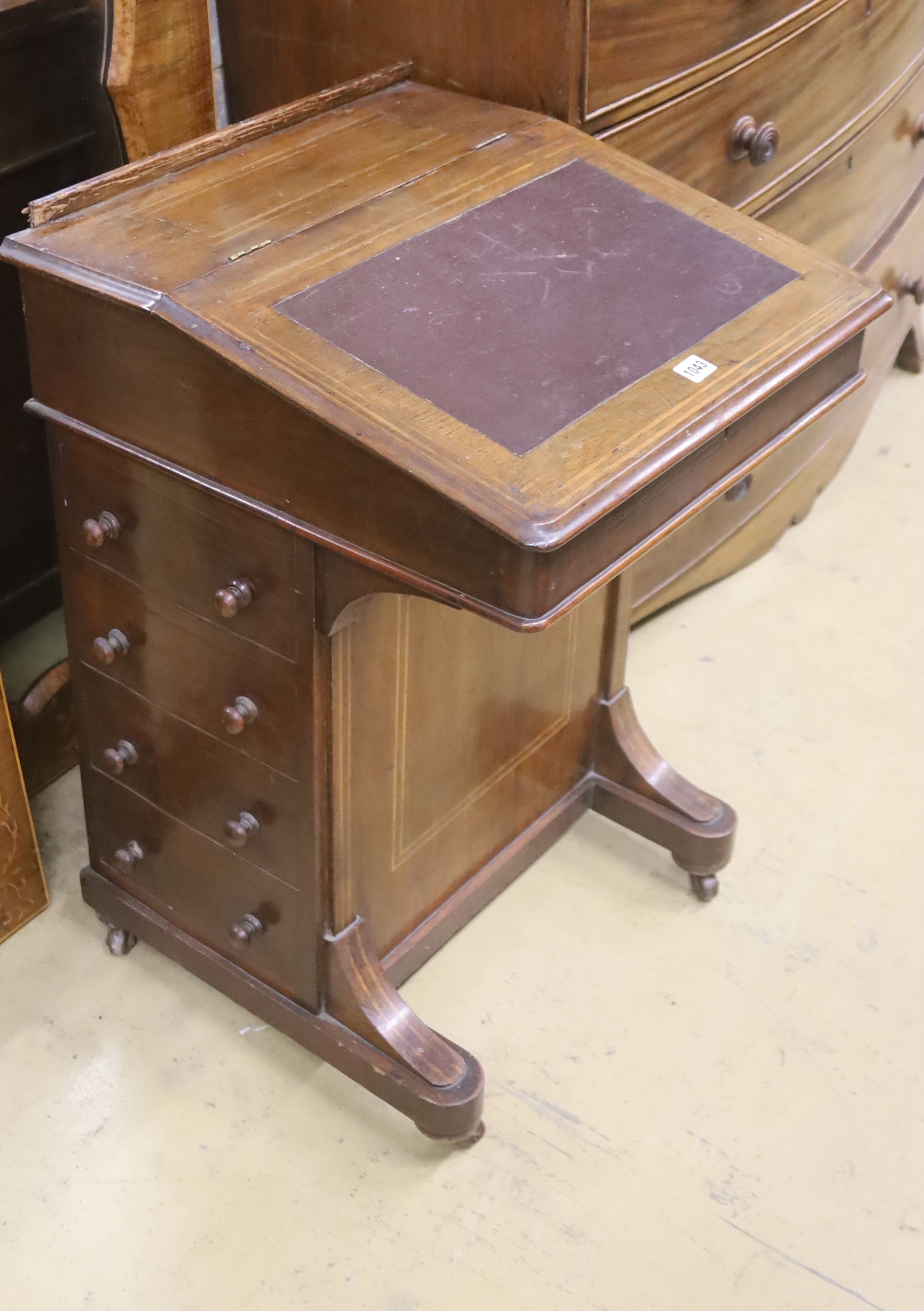 A late Victorian walnut davenport, width 53cm, depth 55cm, height 78cm